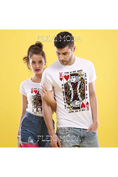 PERISENSE تي شيرت King/Queen Of My Heart، مكتوب عليه زوجين محبين، مقاس كبير م...