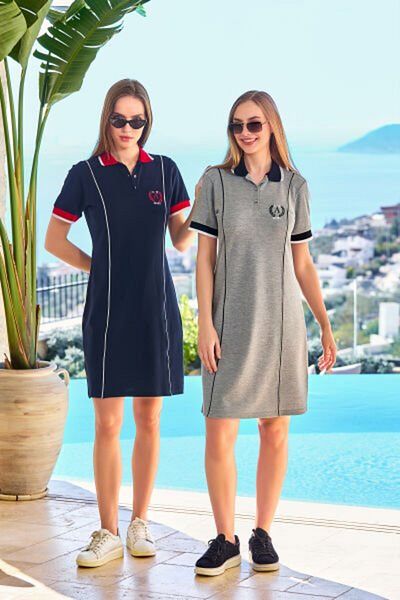 Cossy By Aqua 25787 Women's Gray Melange Short Sleeve Embroidery Detail Summer Dress