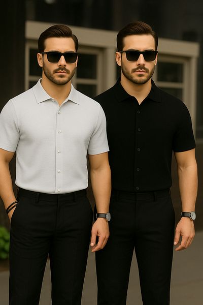 LC Waikiki 2-Piece Advantageous Waffle Fabric Iron-Free Short-Sleeved Button-Up Summer Men's Shirt