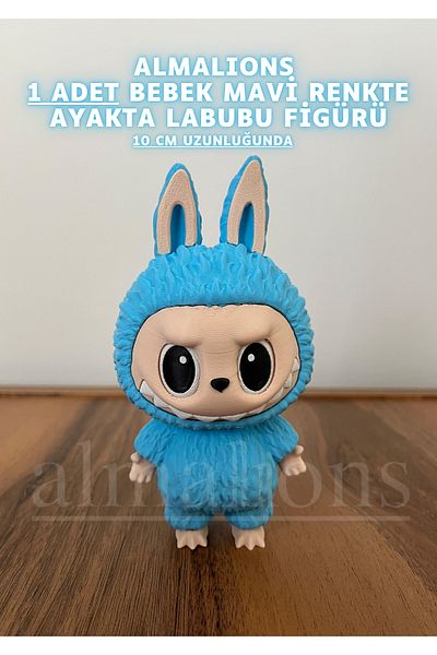almalions Standing Labubu Figure in Baby Blue Color - 10 cm - Plastic Figure - 1 Piece