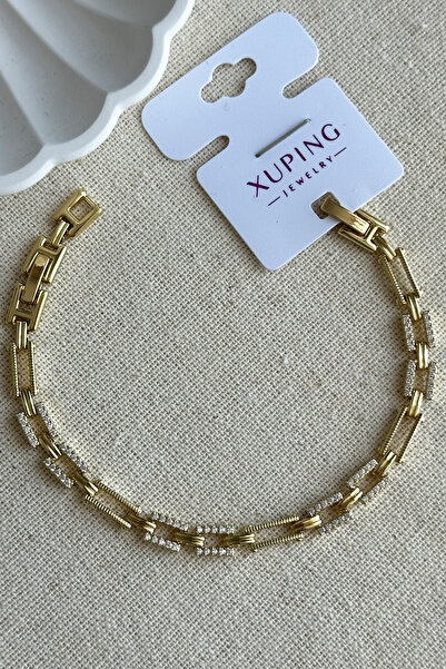 Modacaprea Xuping 14K Taşlı Dikdörtgen Zincir Kadın Bileklik – 17+2 cm | Altı...
