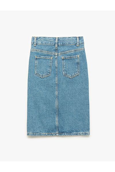 Koton New Season Cotton Pocket Slit Detailed Denim Skirt