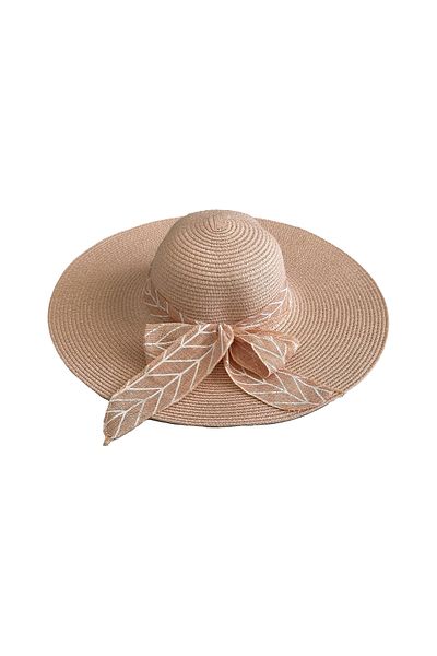 MUK's Beauty Tools Women's Straw Hat Beach Hat with Tulle Bow Detail