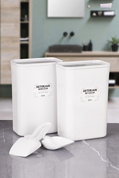 naturelove 2 'li Ölçekli Beyaz Akrilik Vakum Kapak Renkliler Beyazlar Toz Deterjan Saklama Düzenleme Kutu 3 LT