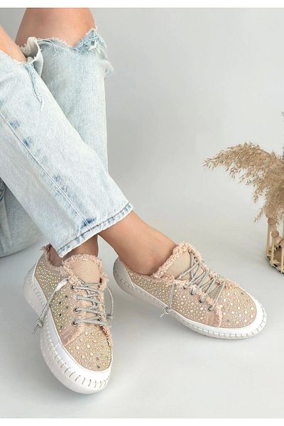 KAZAX Beige Denim Lace-Up Sports Shoes Guji