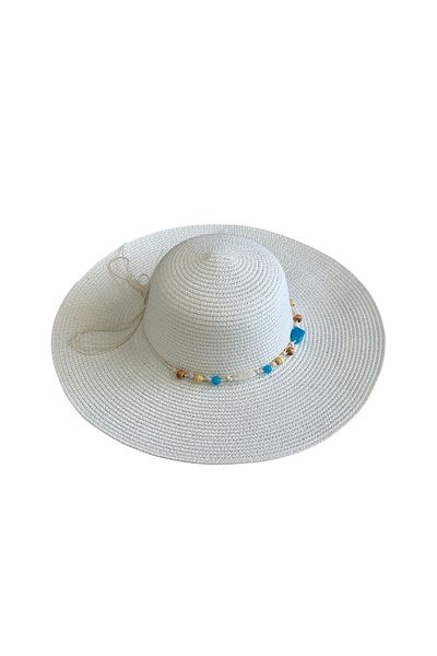 MUK's Beauty Tools Natural Stone Detailed Women's Straw Hat Beach Hat