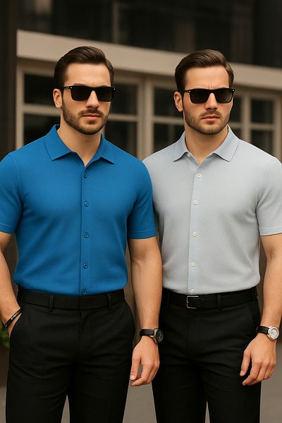 LC Waikiki 2-Piece Advantageous Waffle Fabric Iron-Free Short-Sleeved Button-Up Summer Men's Shirt