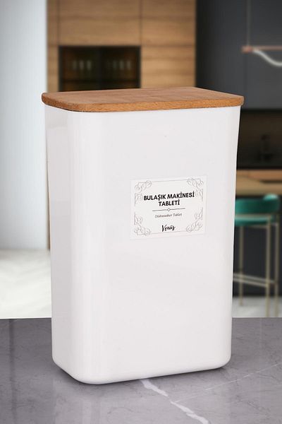 naturelove White Wooden Vacuum Lid Dishwasher Tablet Detergent Storage Organizer Box 3 Lt