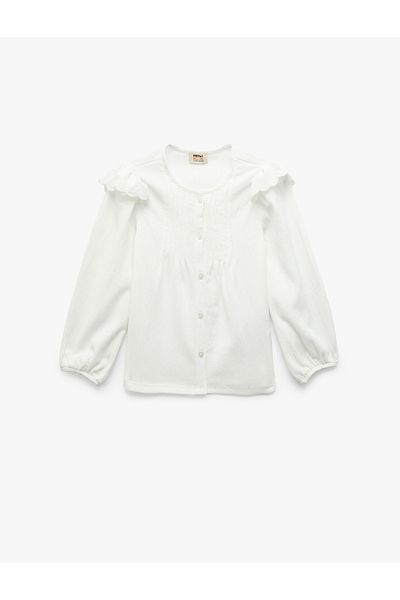 Koton New Season Brode Detailed Long Sleeve Buttoned Crew Neck Blouse