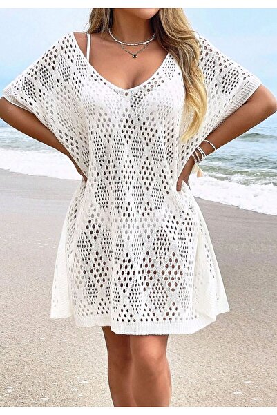 YUGA KNİTTİNG Γυναικείο Πλεκτό Φόρεμα Παραλίας με Σχέδιο Μπακλαβά