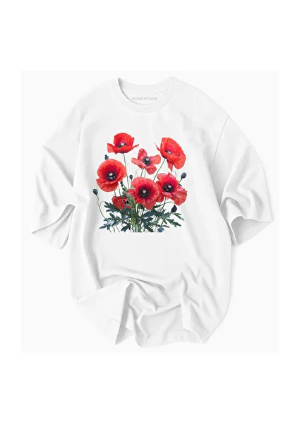 Advantage تيشيرت نسائي كبير الحجم من القطن بنسبة 100% من Kod Advantage Tulip Poppy - Advantage Premium