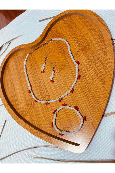 TUHAM AKSESUAR Sand Bead Cherry Jewelry Set