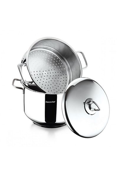 Hascevher Steel Couscous Pot 20X14 cm Steel Lid-Steel Handle