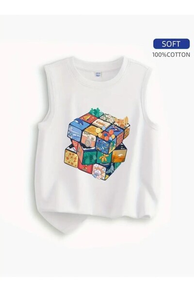 Daxia تي شيرت مطبوع عليه مكعب روبيك للأولاد من الأولاد بدون أكمام وياقة دائري...