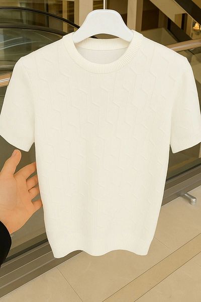 LC Waikiki Lc Waiki 100% Cotton Textured Stretchy Breathable Fabric Men's Knitwear T-Shirt