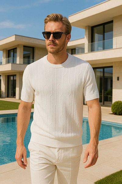 LC Waikiki Lc Waiki Short Sleeve Men's Pattern Premium Quality New Season Knitwear T-Shirt