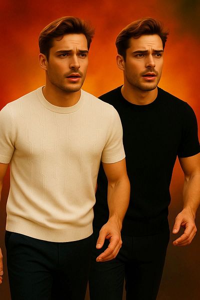 LC Waikiki Lc Waiki Crew Neck Vertical Stripe Pattern Men's Knitwear T-Shirt 2-Pack