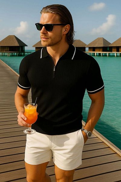 LC Waikiki Lc Waiki Polo Collar Zipper Short Sleeve Men's Summer Knitwear T-Shirt - T-Shirt