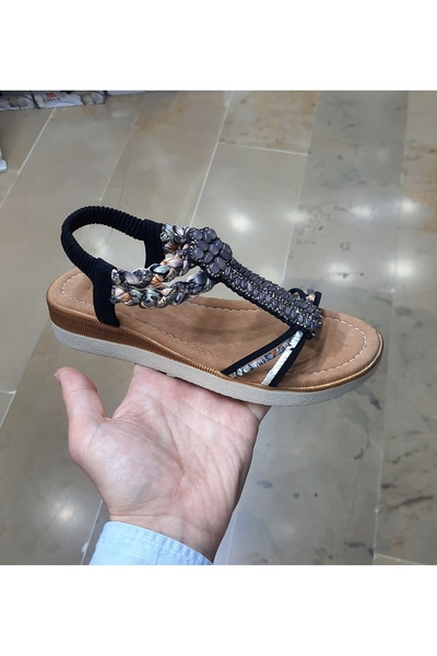 WHİTE LİNE Women's Anatomical Fusbetli Soft Sole Wedge Heel Stone Sandals