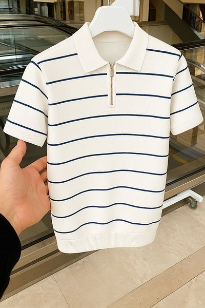 LC Waikiki Lc Waiki Premium Quality Style New Model Knitwear Men's Striped Zipper Summer Flexible T-Shirt.