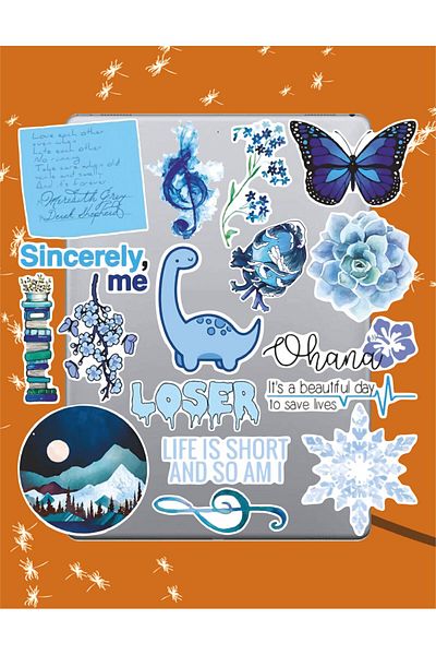 hediyenebak Blue Themed Series 3 Sticker Set |   Laptop Agenda Notebook Tablet Phone Notebook Sticker Bullet Journal