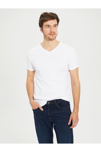 LC Waikiki Lc Waiki Men's White T-Shirt V-Neck Short Sleeve Cotton Basic from Your Fashion Style