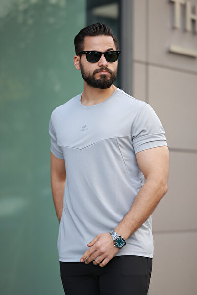 TOMMY LIFE Gri Nefes Alan Dokulu İnce Esnek Regular Performans T-shirt 88391