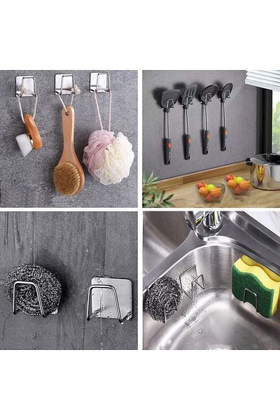 Sea Home Steel Dishwashing Sponge Holder Hanger Dishwashing Sponge Holder Adhesive Stainless 6 Pieces M-Sng1