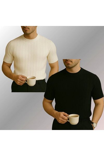 LC Waikiki Lc Waiki 2-Pack Advantage Package Crew Neck Short Sleeve Striped Breathable Premium Men's Summer T-Shirt