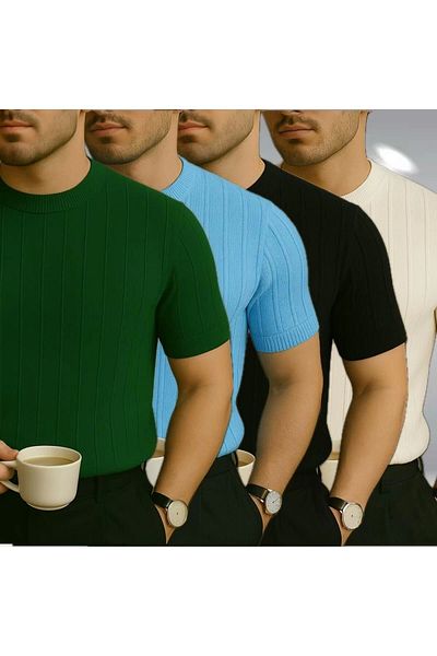 LC Waikiki Lc Waiki 4-Pack Crew Neck Striped Short Sleeve Men's Summer Knitwear T-Shirt - Breathable Prem