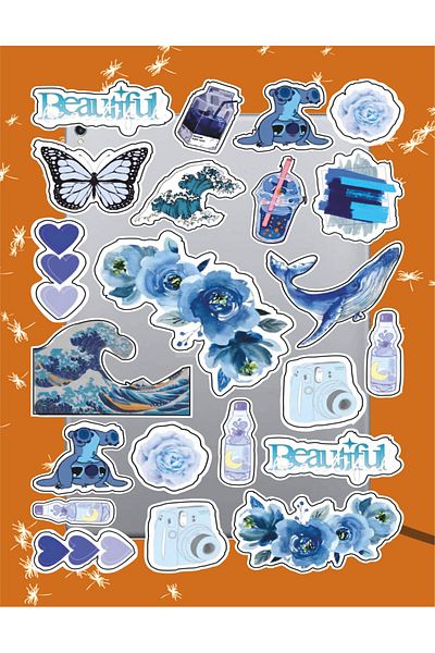 hediyenebak Blue Themed Series 2 Sticker Set |   Laptop Agenda Notebook Tablet Phone Notebook Sticker Bullet Journal