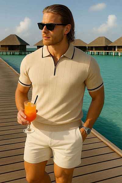 LC Waikiki Lc Waiki Polo Collar Zipper Short Sleeve Men's Summer Knitwear T-Shirt - T-Shirt