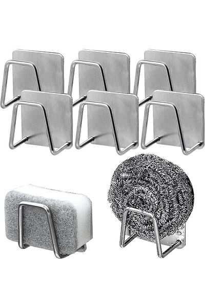 Sea Home Adhesive Stainless Steel Dish Sponge Holder Dish Sponge Holder Hanger 6 Pieces M-Sng1