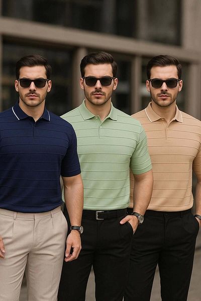 LC Waikiki Lc Waiki 3-Pack Advantageous Package Polo Collar Short Sleeve Men's Summer T-Shirt