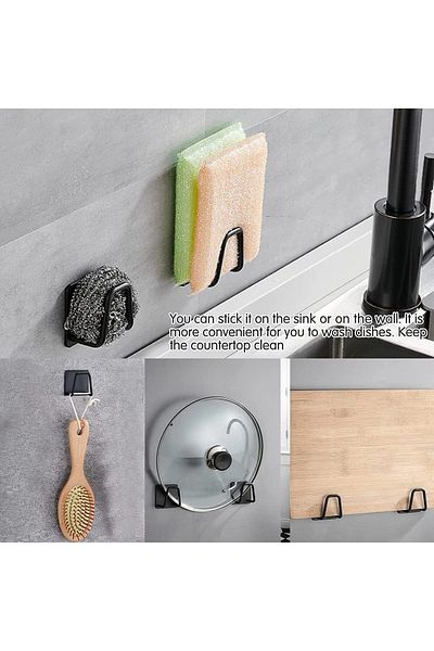 Sea Home Dish Sponge Holder Adhesive Stainless Steel Dish Sponge Holder Hanger 6 Pieces M-Sng1