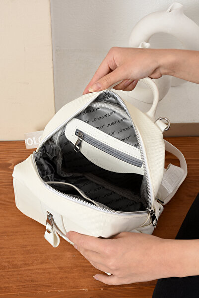 Just Polo Back and Shoulder Bag with 4 Compartments Zipper Detail 100% Pvc Fabric