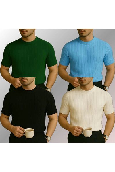 LC Waikiki Lc Waiki 4-Pack Advantage Package Crew Neck Short Sleeve Striped Breathable Premium Men's Summer Ti