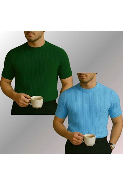 LC Waikiki Lc Waiki 2-Pack Advantage Package Crew Neck Short Sleeve Striped Breathable Premium Men's Summer T-Shirt