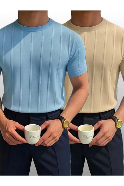 LC Waikiki Lc Waiki 2-Pack Advantageous Package Crew Neck Short Sleeve Striped Men's Summer T-Shirt
