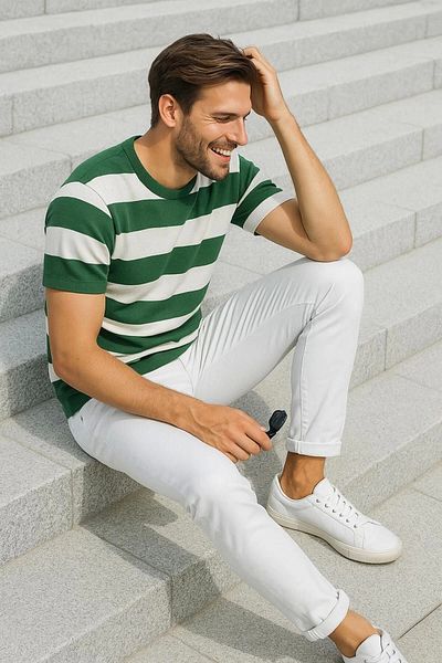 LC Waikiki Lc Waiki Men's Short Sleeve Striped Crew Neck T-Shirt / T-Shirt Casual Stylish Design