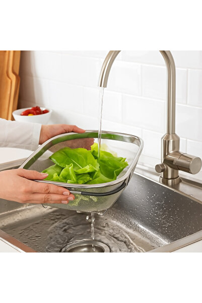 FiberSteo Paslanmaz Çelik Uzayan Saplı Oval Süzgeç – Dayanıklı Mutfak Eleği, ...