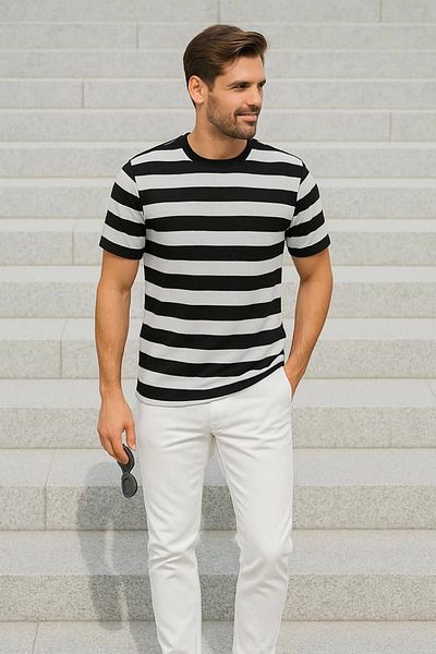 LC Waikiki Lc Waiki Men's Short Sleeve Striped Crew Neck T-Shirt / T-Shirt Casual Stylish Design