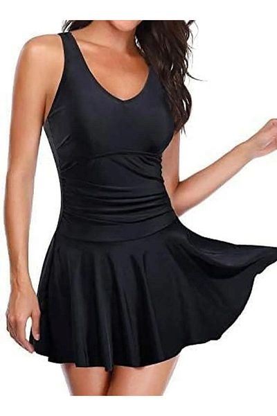 segiza Women's Dress Swimsuit with Lycra Skirt and United Slip Black
