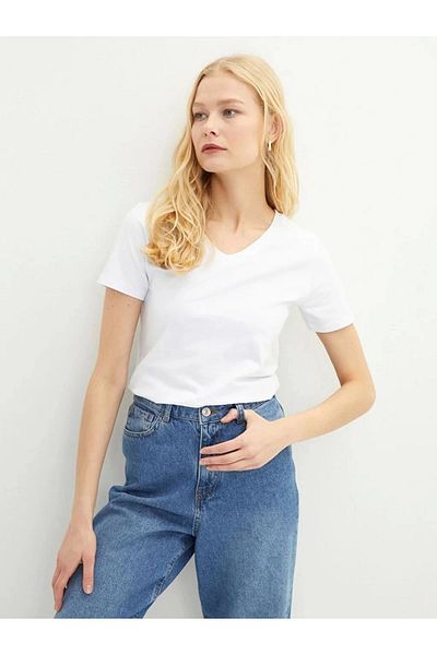 LC Waikiki Lc Waiki Basic V-Neck Plain Short Sleeve Women's T-Shirt