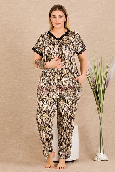 quilling Black Color and Pattern 11032 Short Sleeve Shirt Collar Women's Plus Size Mother Pajamas Set