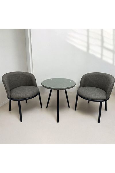 Generic طقم طاولة قهوة وشاي من 3 قطع - طاولة 60x60x60 سم مع كرسيين من القماش باللون الرمادي