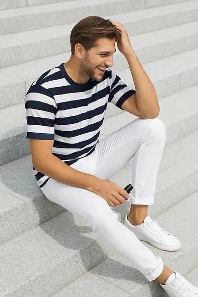 LC Waikiki Lc Waiki Men's Short Sleeve Striped Crew Neck T-Shirt / T-Shirt Casual Stylish Design