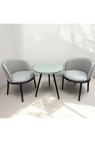 Generic طقم طاولة قهوة وشاي من 3 قطع - طاولة 60x60x60 سم مع كرسيين جلديين باللون الرمادي
