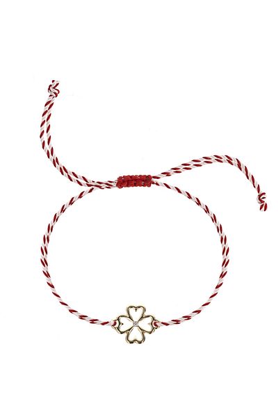 OEM Bracelet - white-red cord - TAG Clover, 24k gold plated