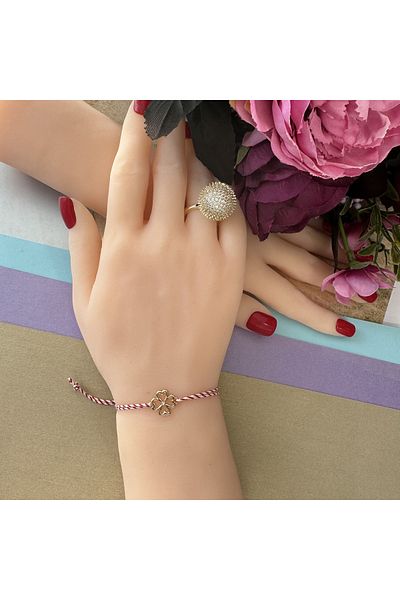 OEM Bracelet - white-red cord - TAG Clover, 24k gold plated
